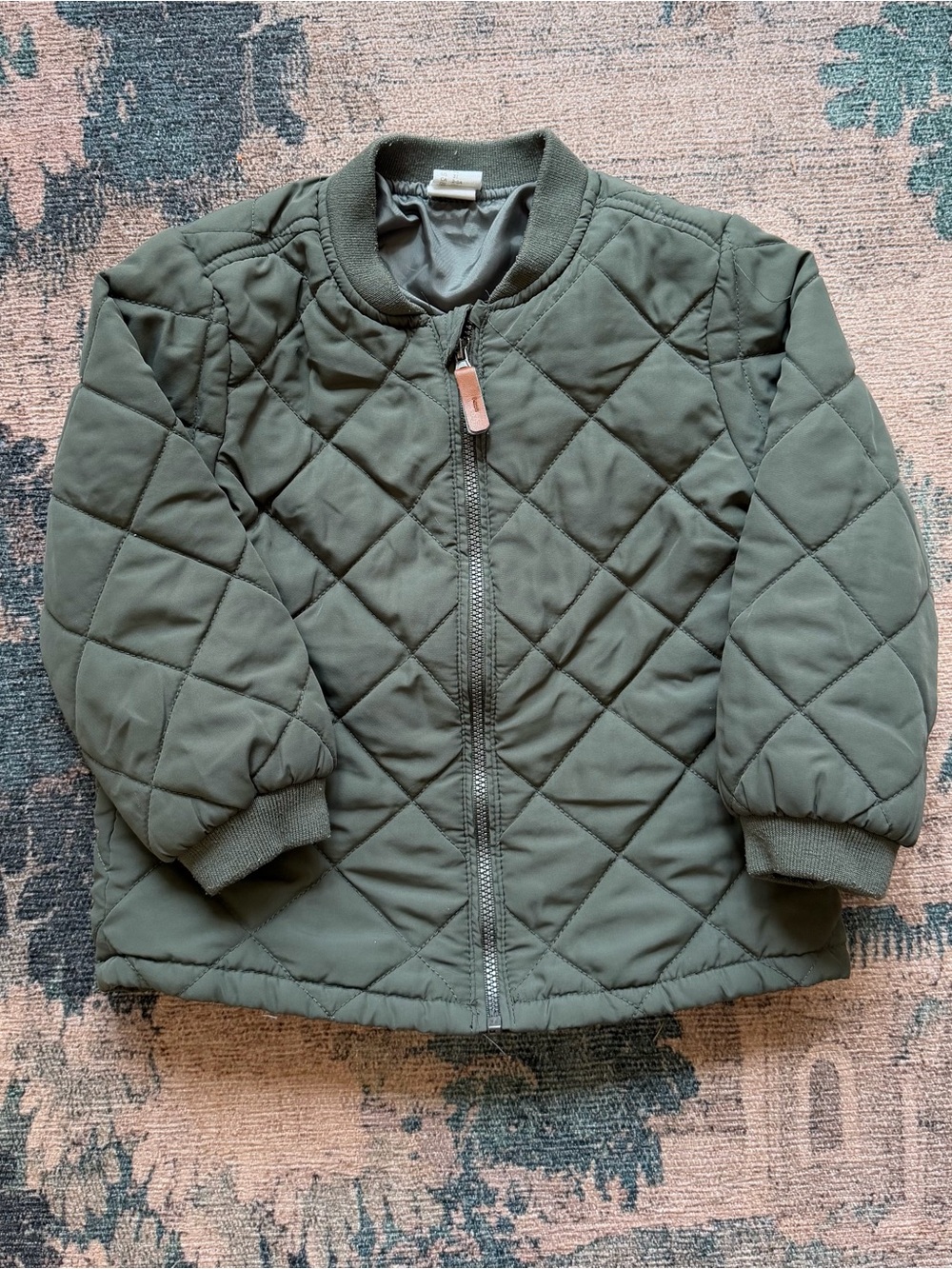 H&M Kids Quilted Zip Up Bomber Jacket Coat in Olive Green - 3T